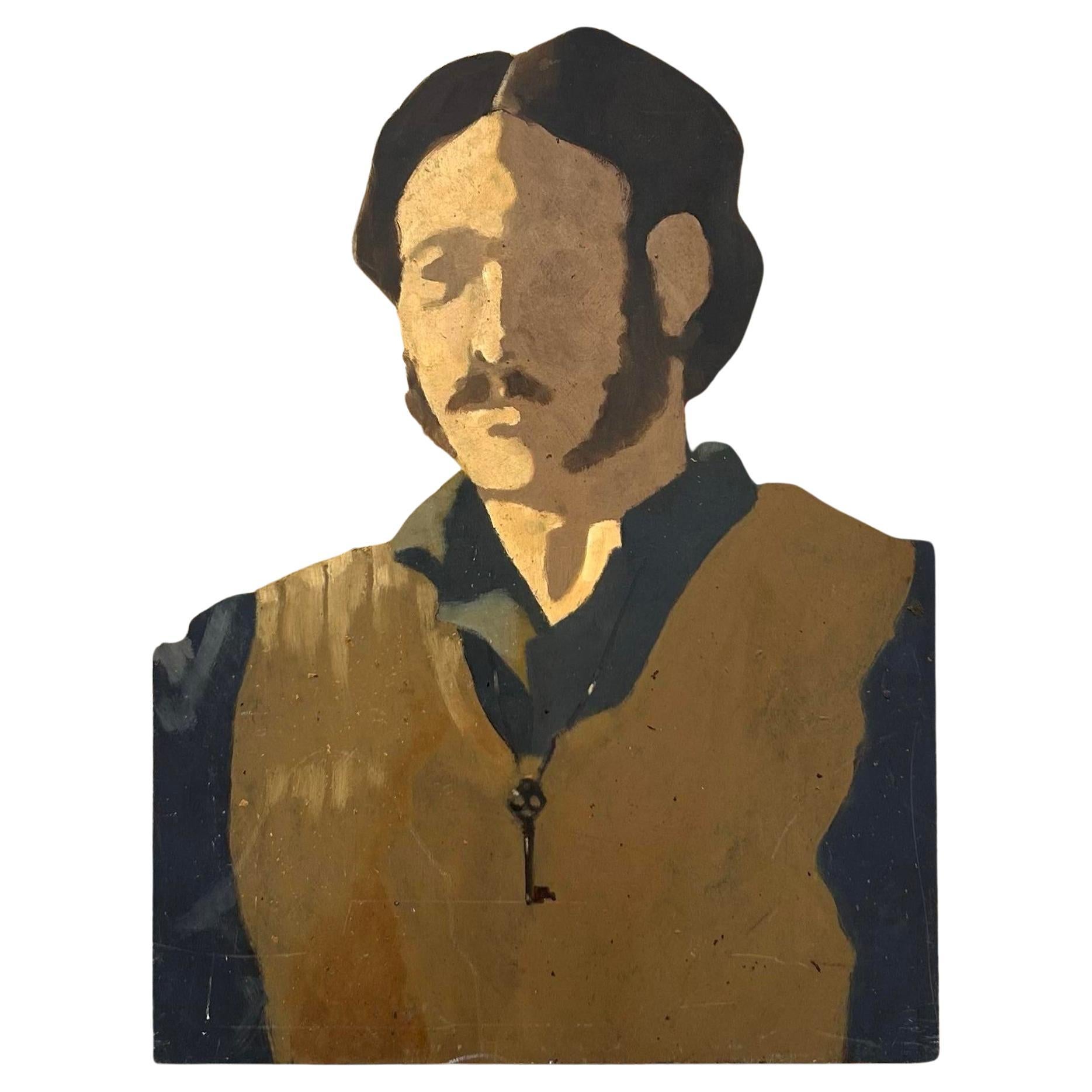 Portrait original abstrait boho à l'huile sur toile d'un homme en gilet