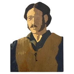 Vintage Abstract Boho Original Portrait Oil on Canvas of Man in Vest