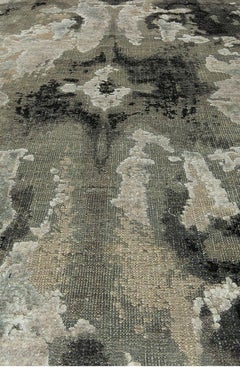 Abstract Botanical Rug in Taupe, Sage "Misted Grove" by Doris Leslie Blau