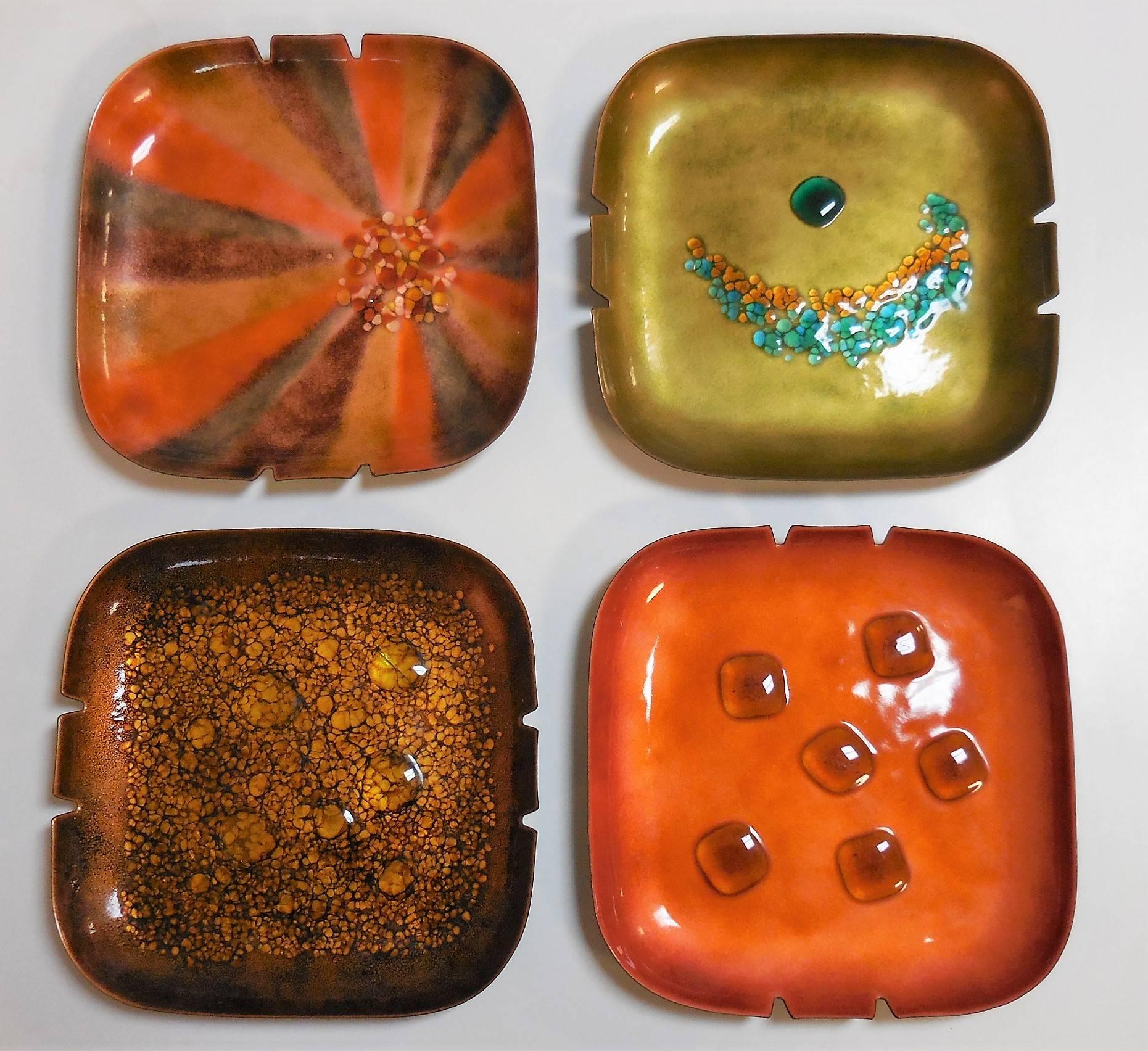 American Abstract Bovano Enamel Bowls or Ashtrays, Collection of Four