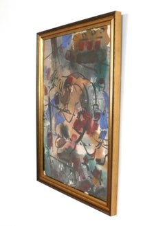 Abstract Boxing Painting circa 1950s Original Mid Century Modern Art 19" x 13.5"