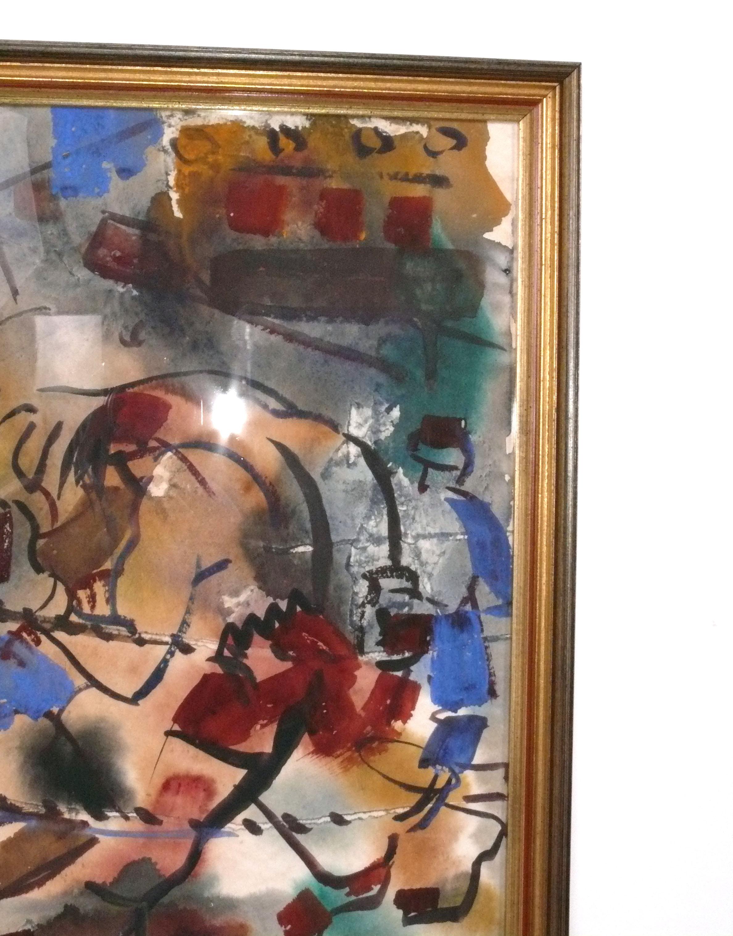 Abstraktes Boxen Gemälde circa 1950er Jahre Original Mid Century Modern Art 19