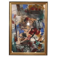 Abstract Boxing Painting circa 1950s Original Mid Century Modern Art 19" x 13.5"