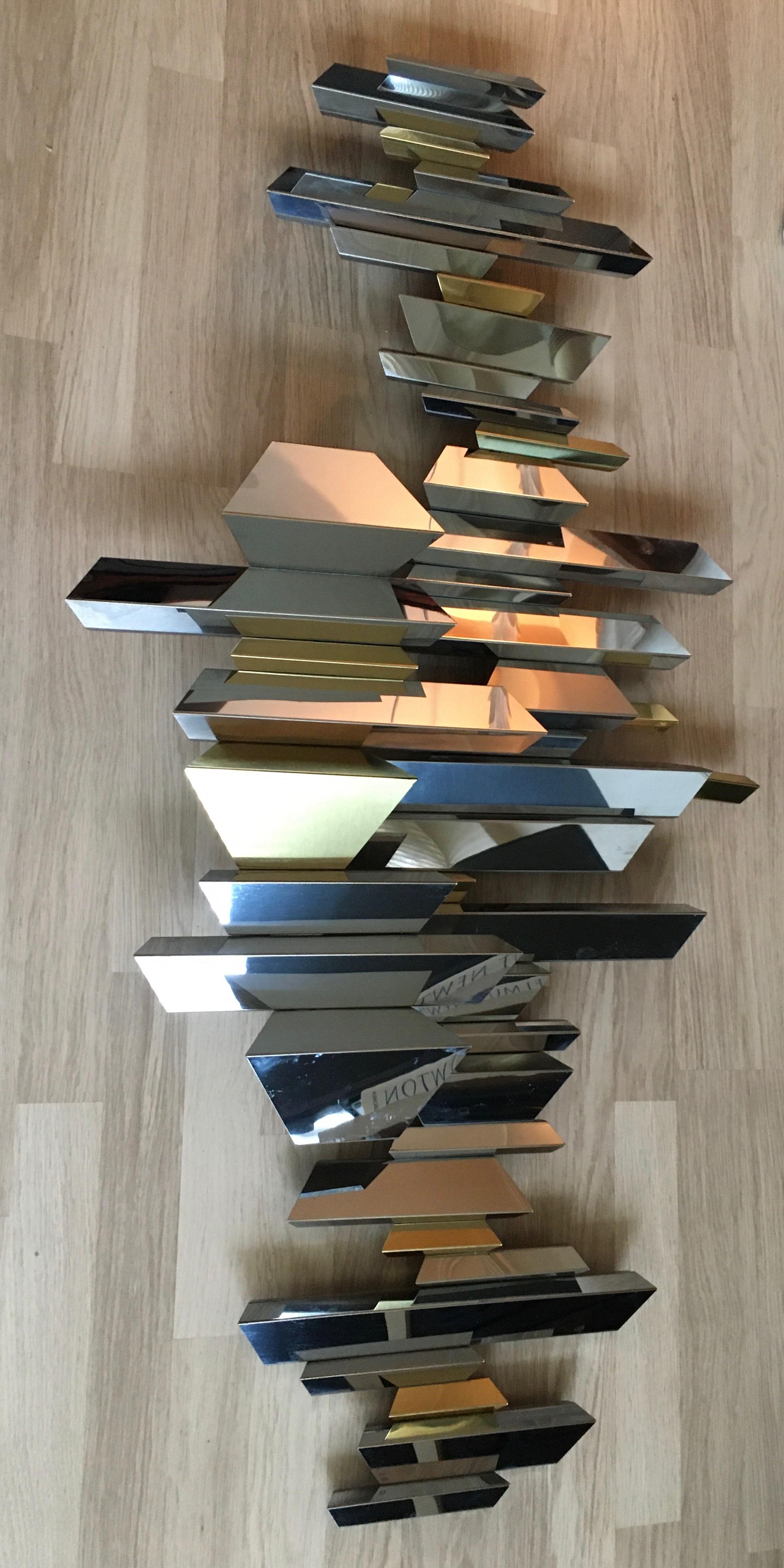 Mid-Century Modern Abstract Brass and Chrome Wall Sculpture by Curtis Jere, USA, 1972