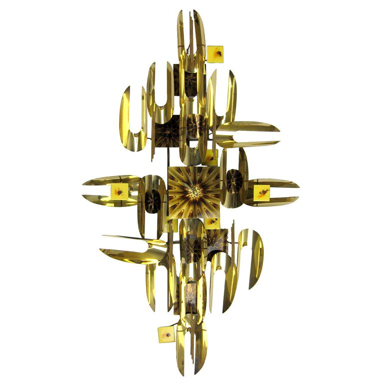 Abstract Brass and Enamel Sculptural Wall Clock