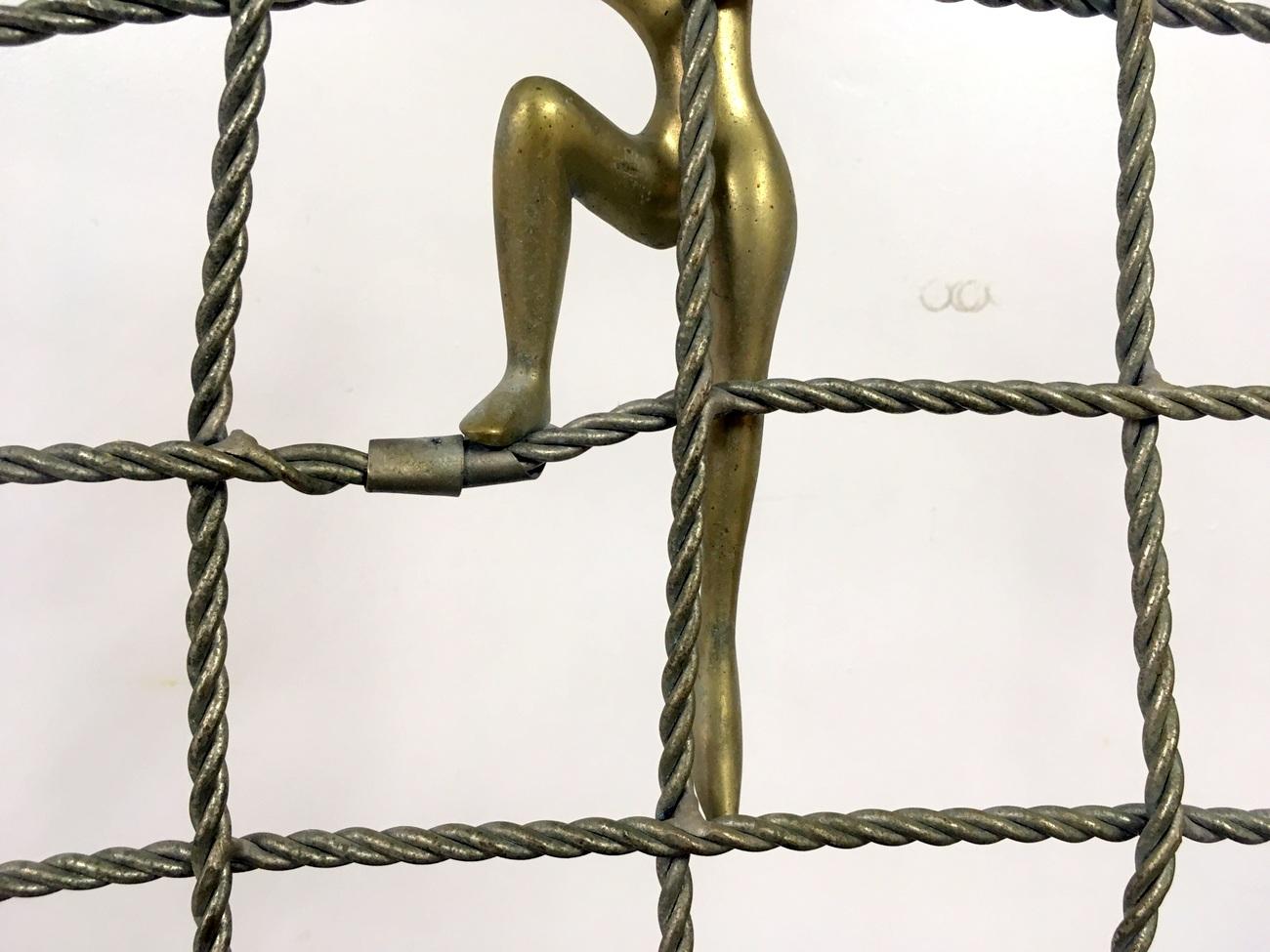 Abstract Brass Figure Climbing a Net Scuplture In Fair Condition In London, London