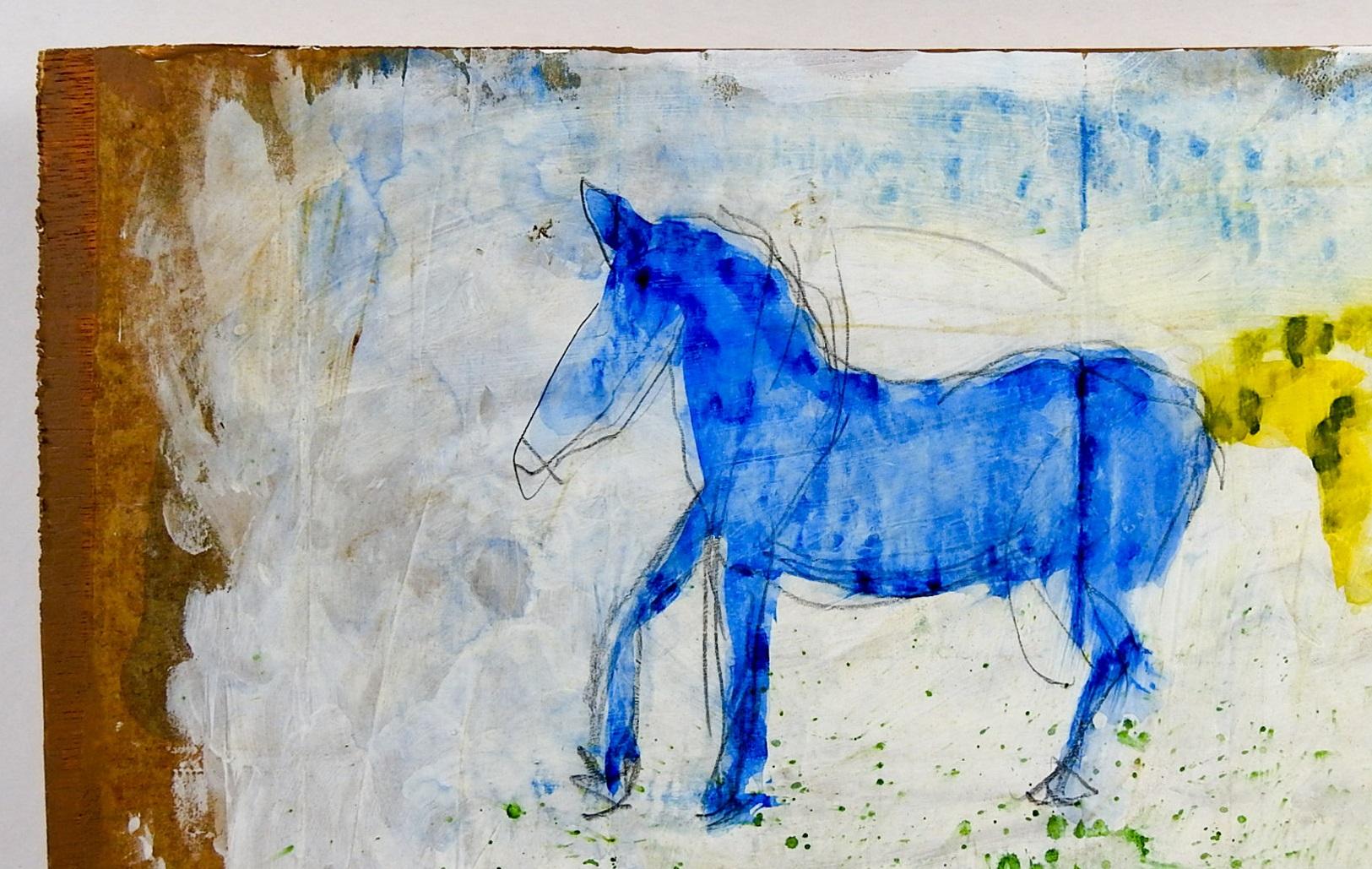 Abstract Bright Blue Horse Mixed Media Painting In Good Condition In Seguin, TX