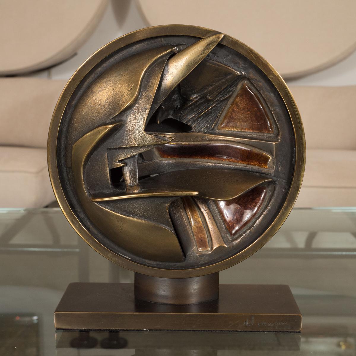 Mid-Century Modern Abstract Bronze and Enamel Sculpture For Sale