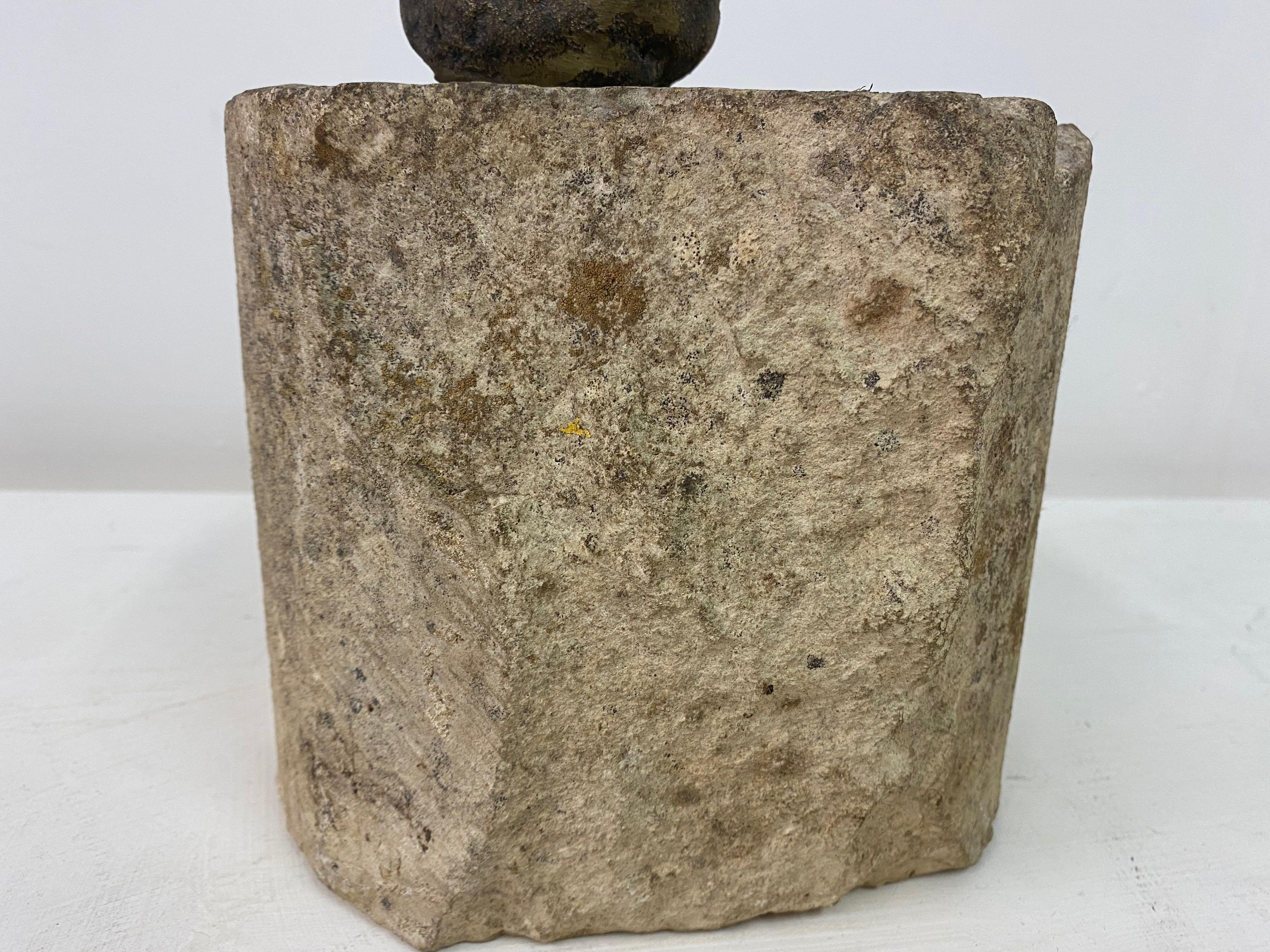 Mid-Century Modern Abstract Bronze and Stone Sculpture
