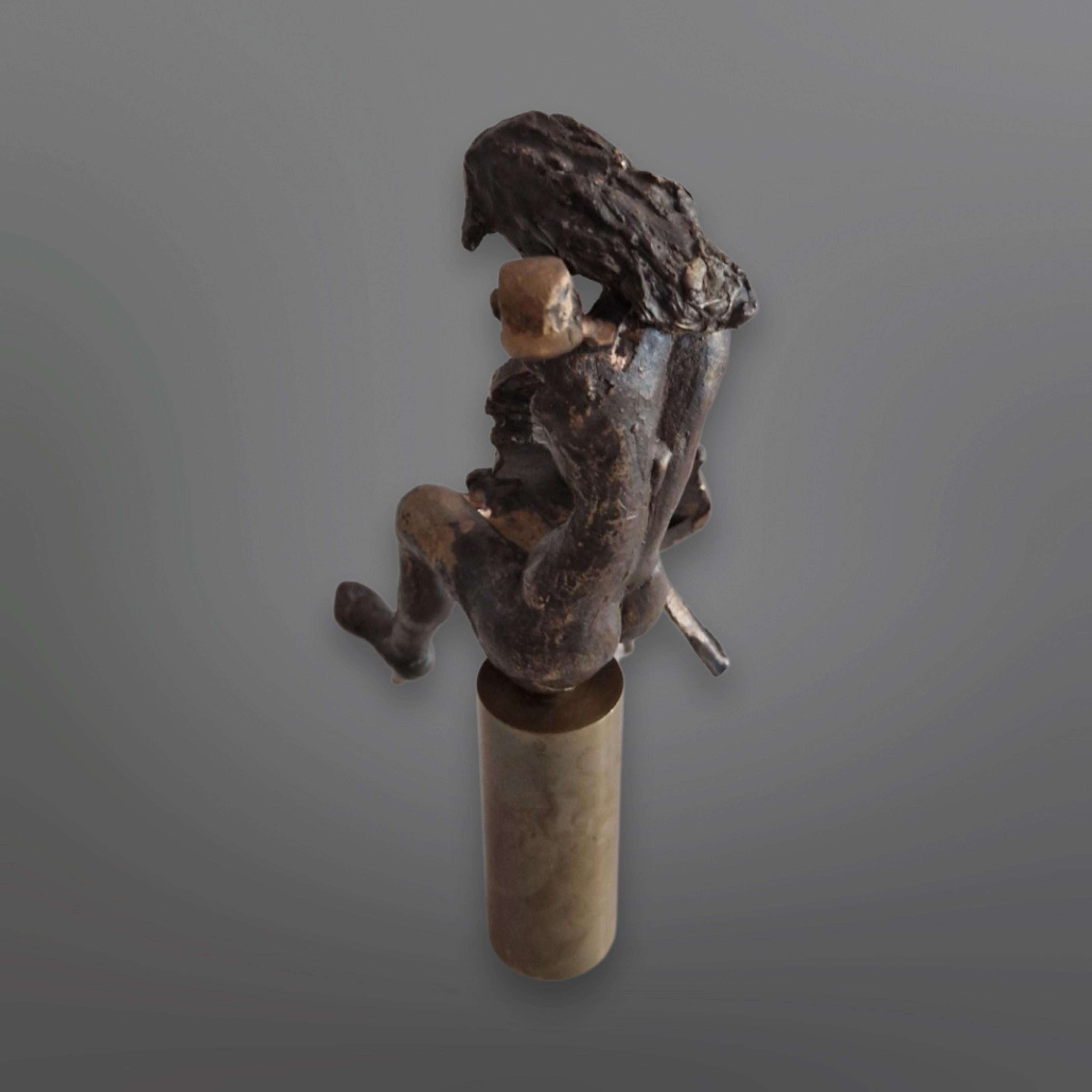 Bronze Abstract bronze cello player statue attributed to Yves Lohé, France 1970s For Sale