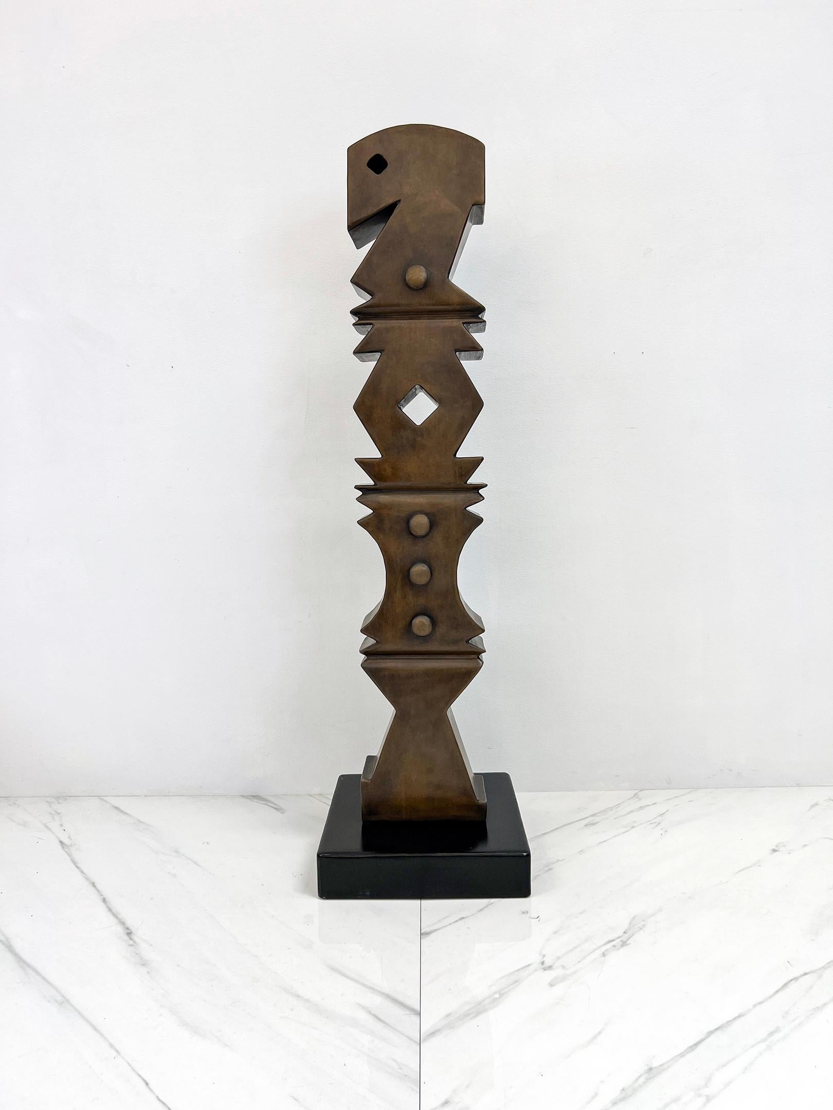 American Abstract Bronze Modern Totem Sculpture 
