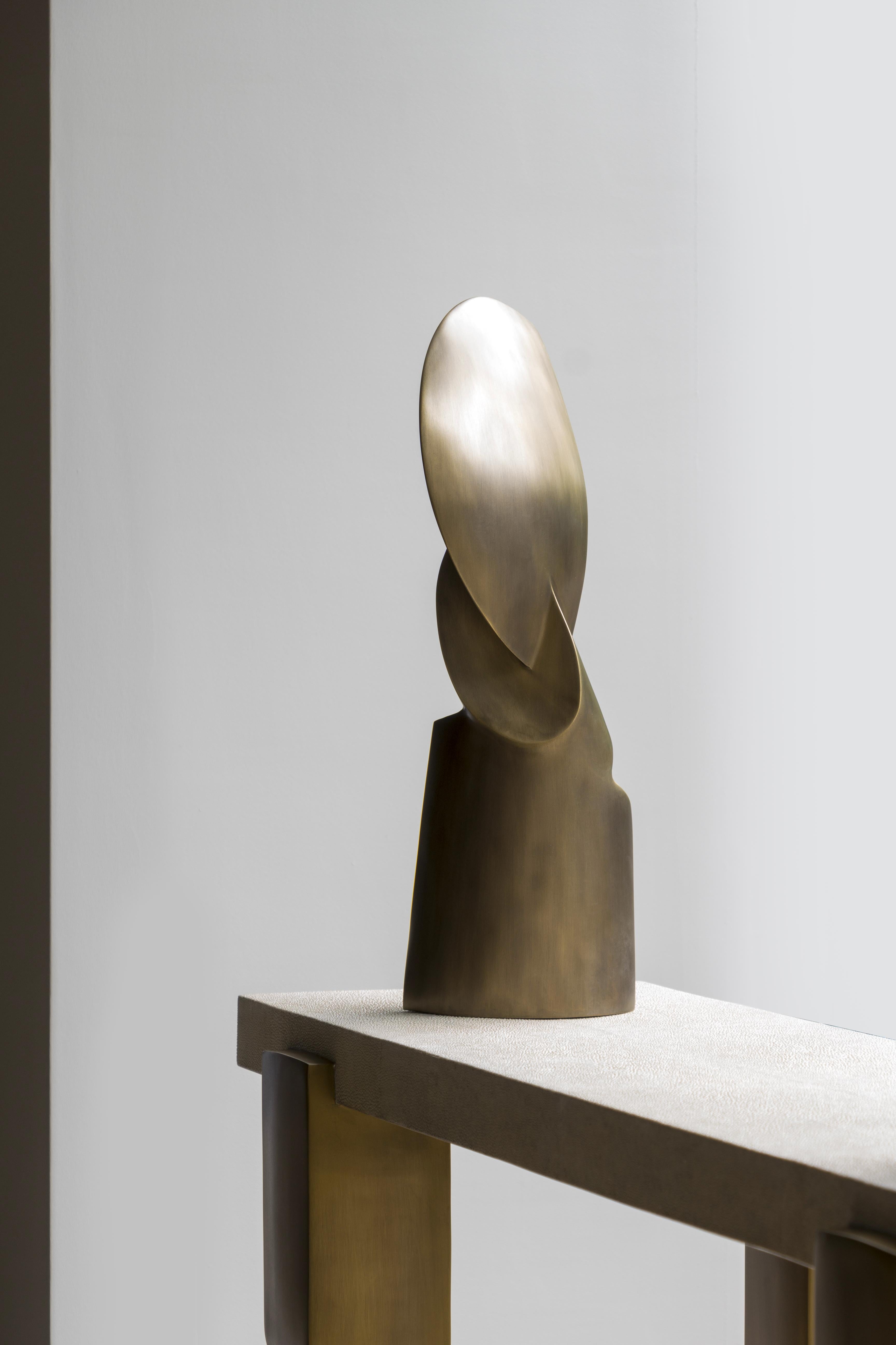 Janus Bronze-Patina Brass Sculpture by Patrick Coard Paris For Sale 5