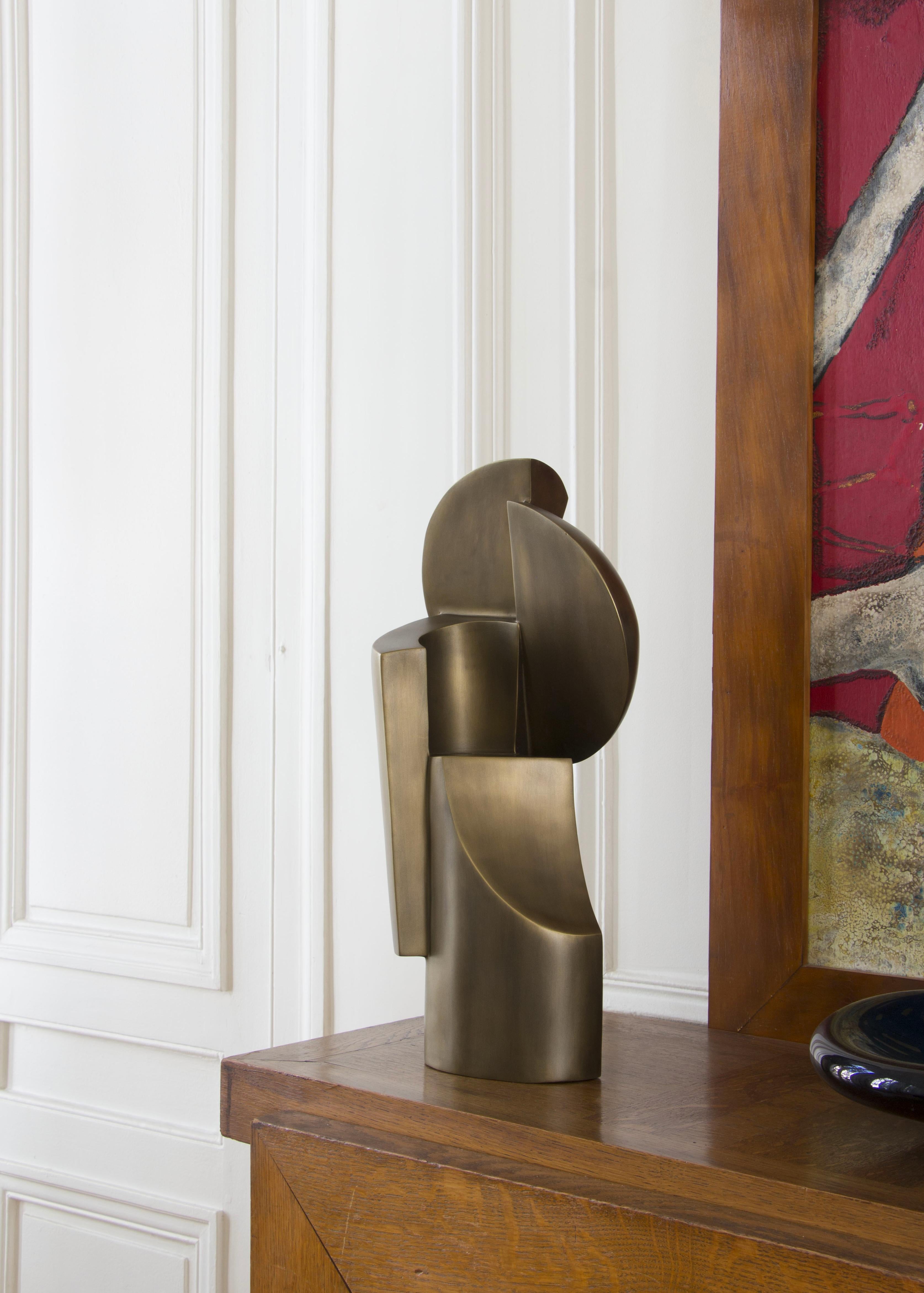 Thaddeus Bronze-Patina Brass Sculpture by Patrick Coard Paris For Sale 7