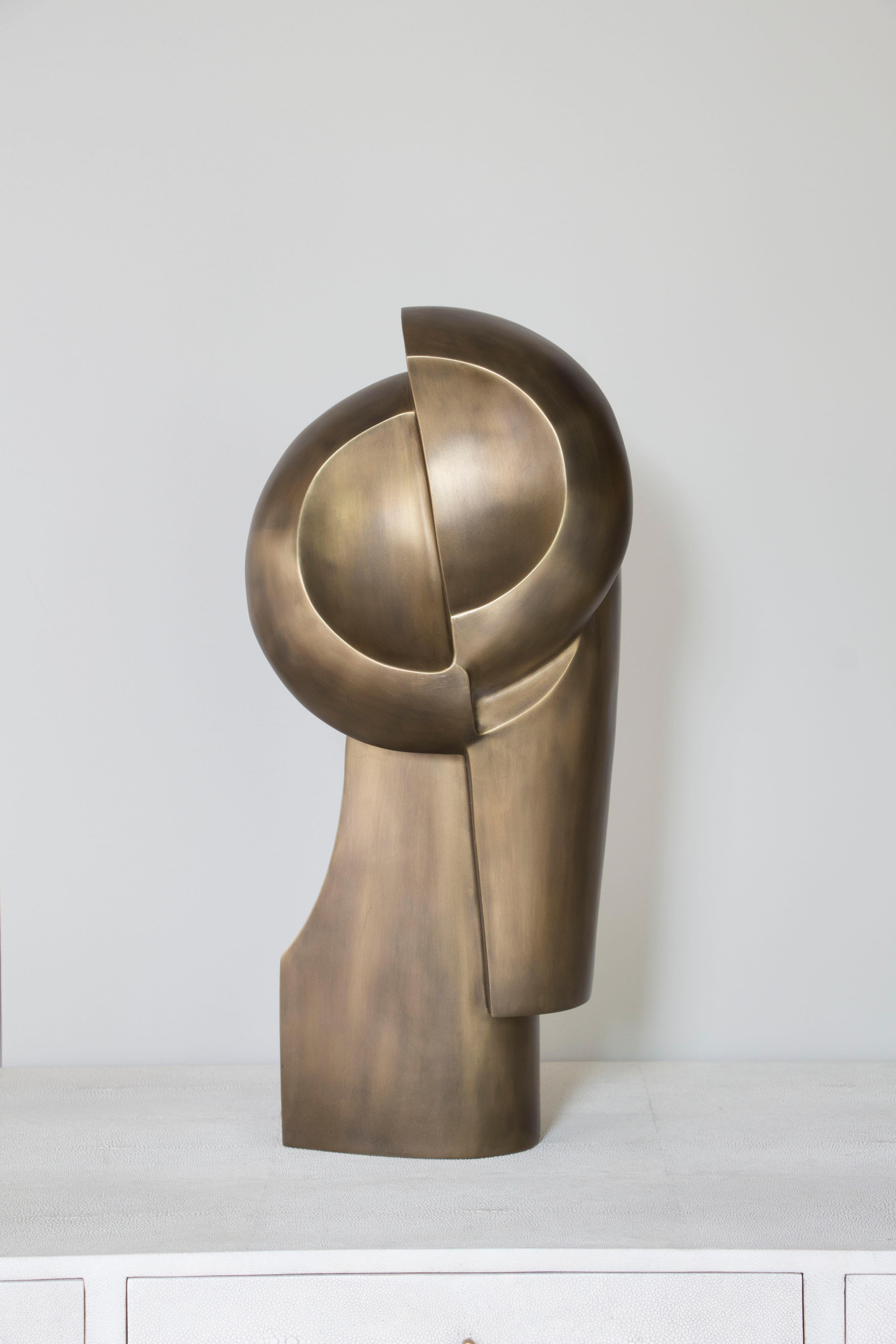 Art Deco Janus Bronze-Patina Brass Sculpture by Patrick Coard Paris For Sale