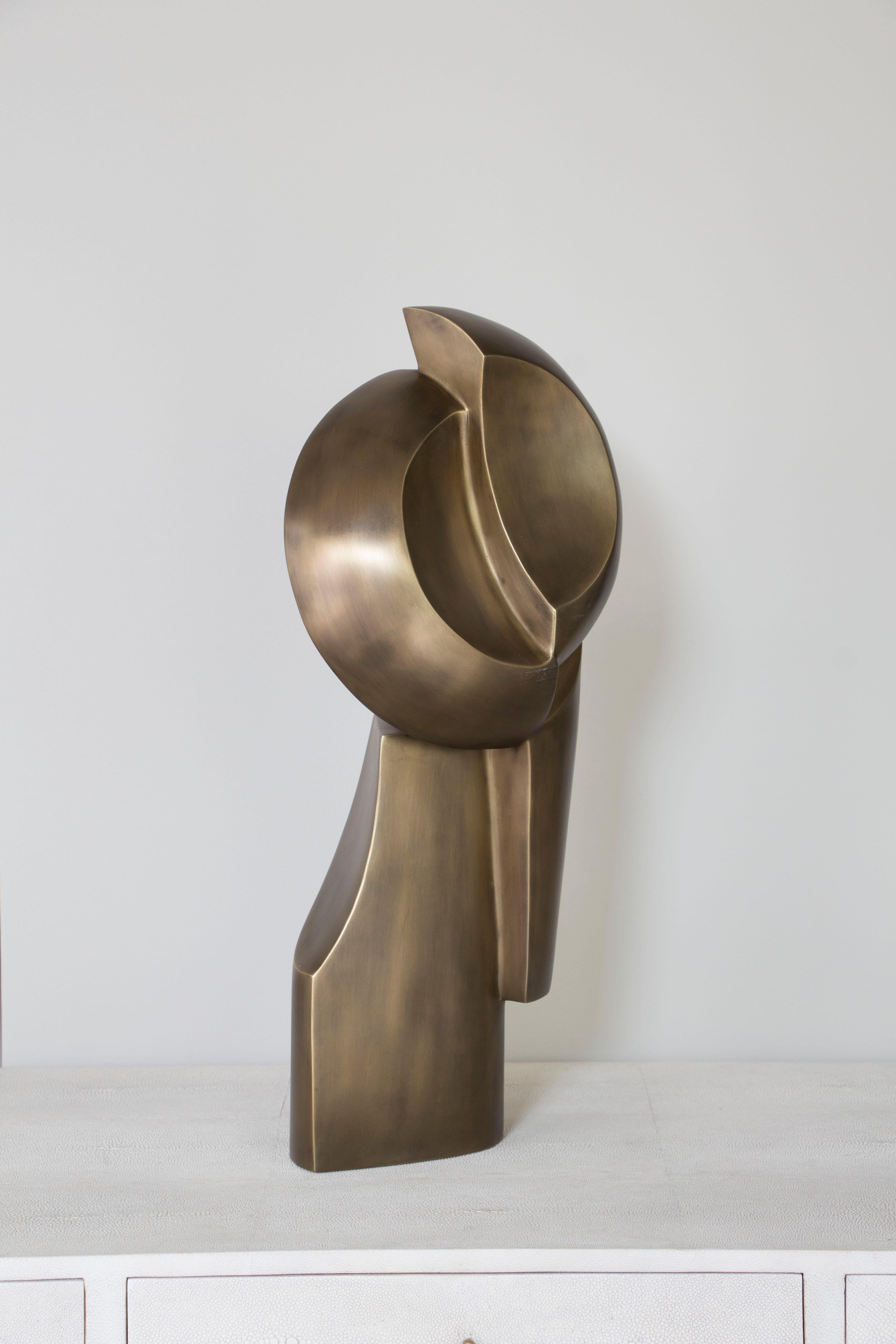 Hand-Crafted Janus Bronze-Patina Brass Sculpture by Patrick Coard Paris For Sale