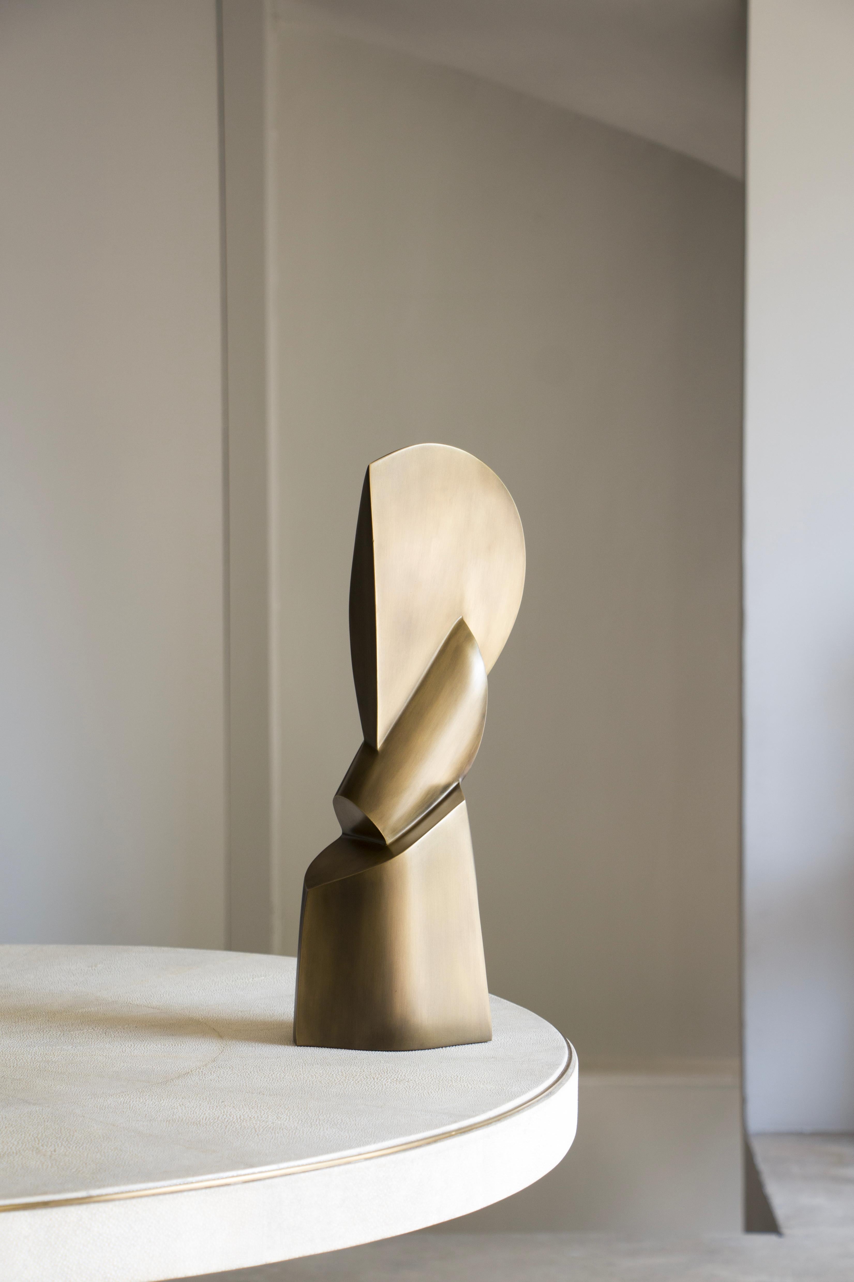 Janus Bronze-Patina Brass Sculpture by Patrick Coard Paris For Sale 2