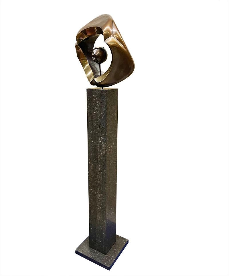 Dutch Abstract Bronze Sculpture by Johannes W.G.M. Ramakers on High Pedestal For Sale