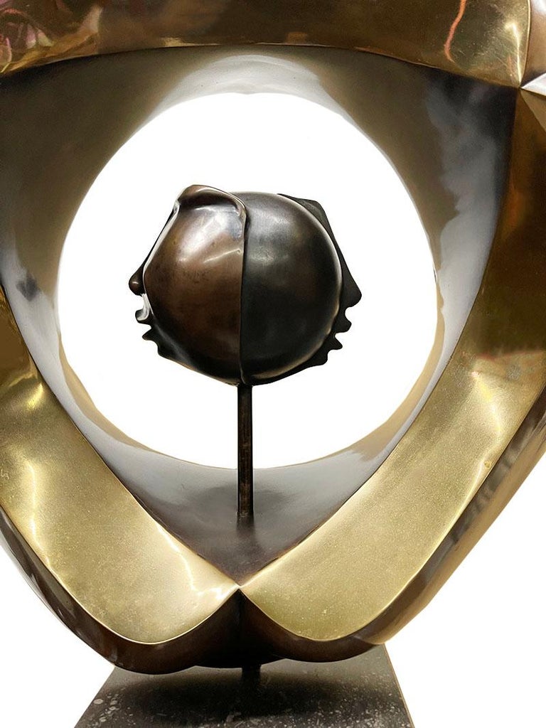 Abstract Bronze Sculpture by Johannes W.G.M. Ramakers on High Pedestal ...