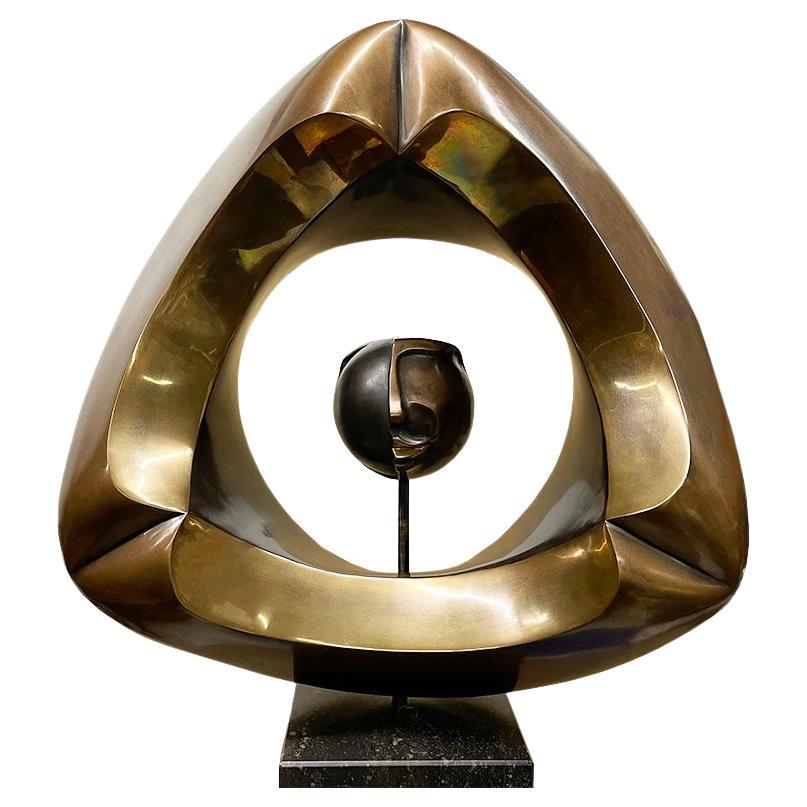 Abstract Bronze Sculpture by Johannes W.G.M. Ramakers on High Pedestal For Sale
