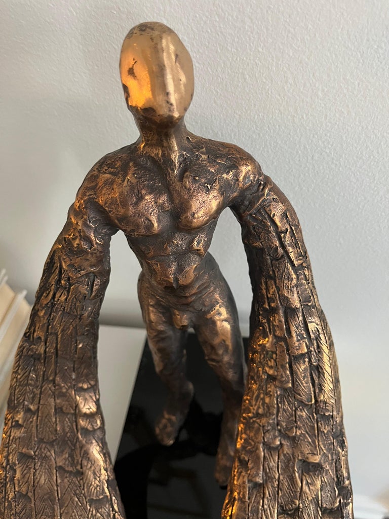 American Abstract Bronze Sculpture by Joseph Burlini Titled Icarus Signed on Lucite Base For Sale