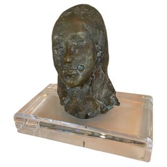 Vintage Abstract Bronze Sculpture on Lucite Base, France, 1930s