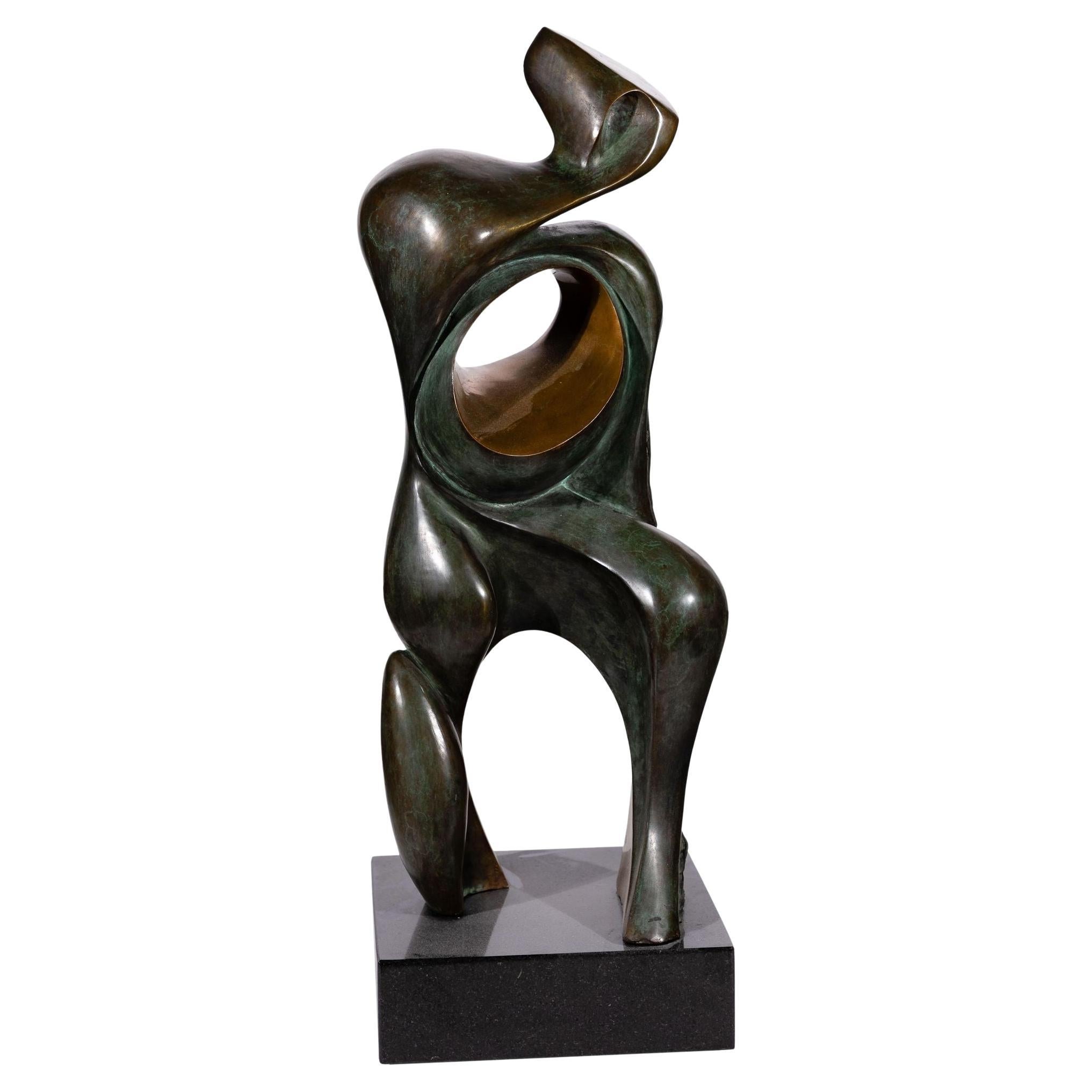 Abstract Bronze Sculpture on Marble Base by Jean Jacques Porret, 1983 For Sale