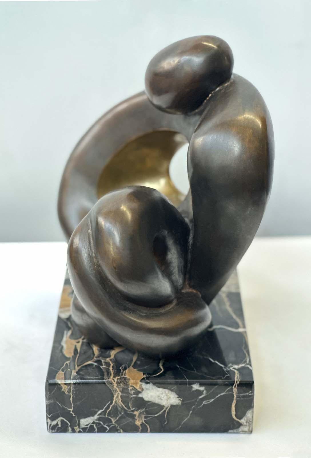 Swiss Abstract Bronze Sculpture on Marble Base by Jean Jacques Porret, 1985 For Sale