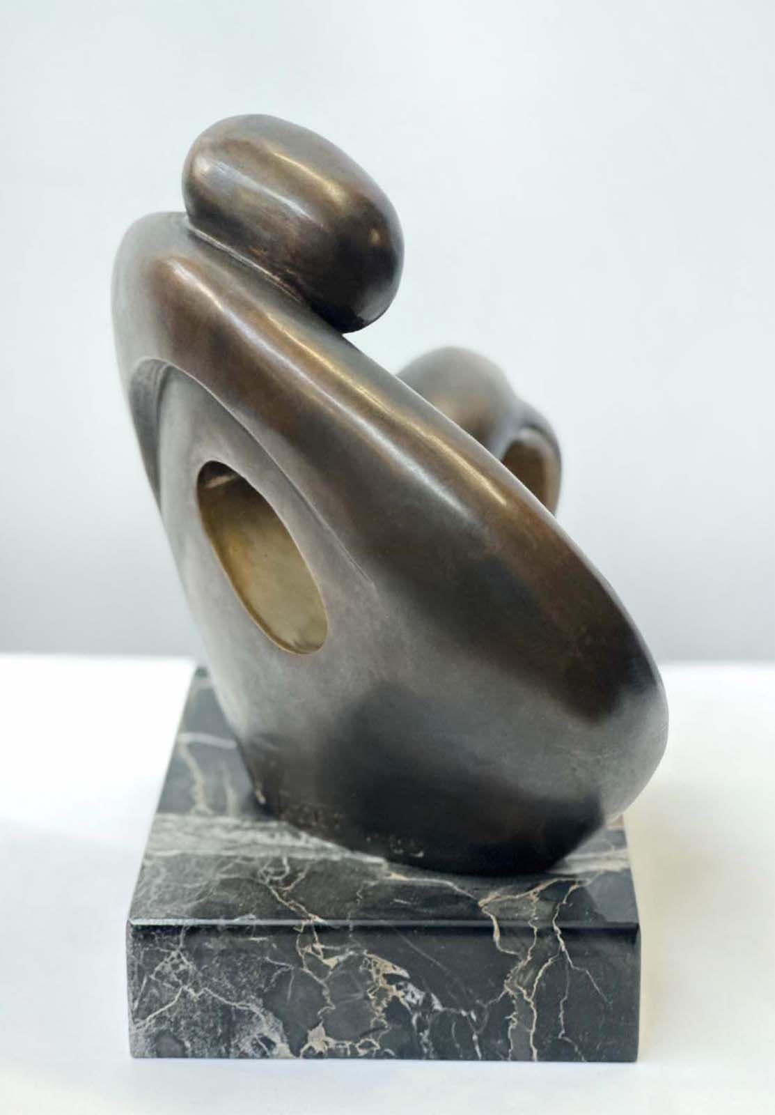 Abstract Bronze Sculpture on Marble Base by Jean Jacques Porret, 1985 In Good Condition For Sale In Los Angeles, CA