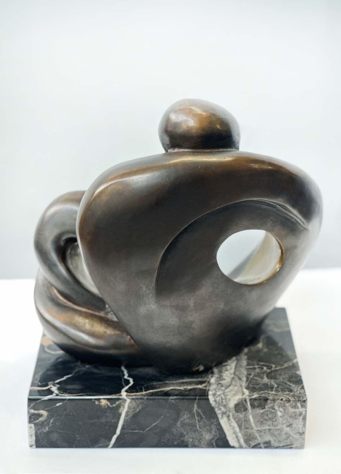 Late 20th Century Abstract Bronze Sculpture on Marble Base by Jean Jacques Porret, 1985 For Sale
