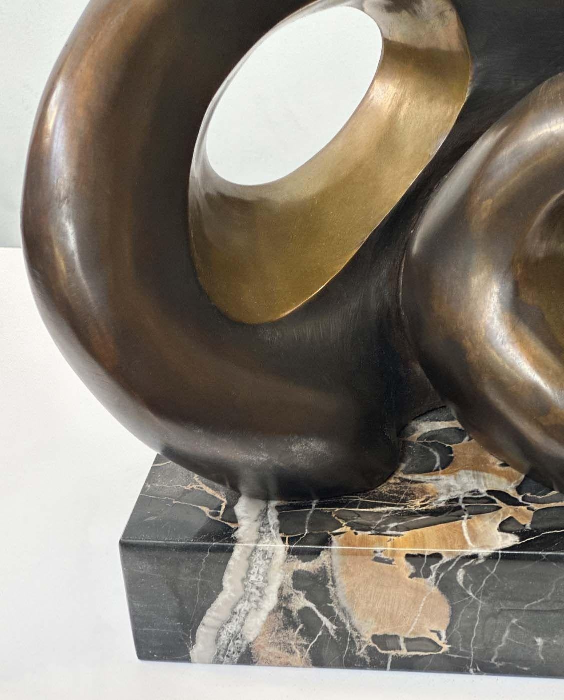 Abstract Bronze Sculpture on Marble Base by Jean Jacques Porret, 1985 For Sale 1