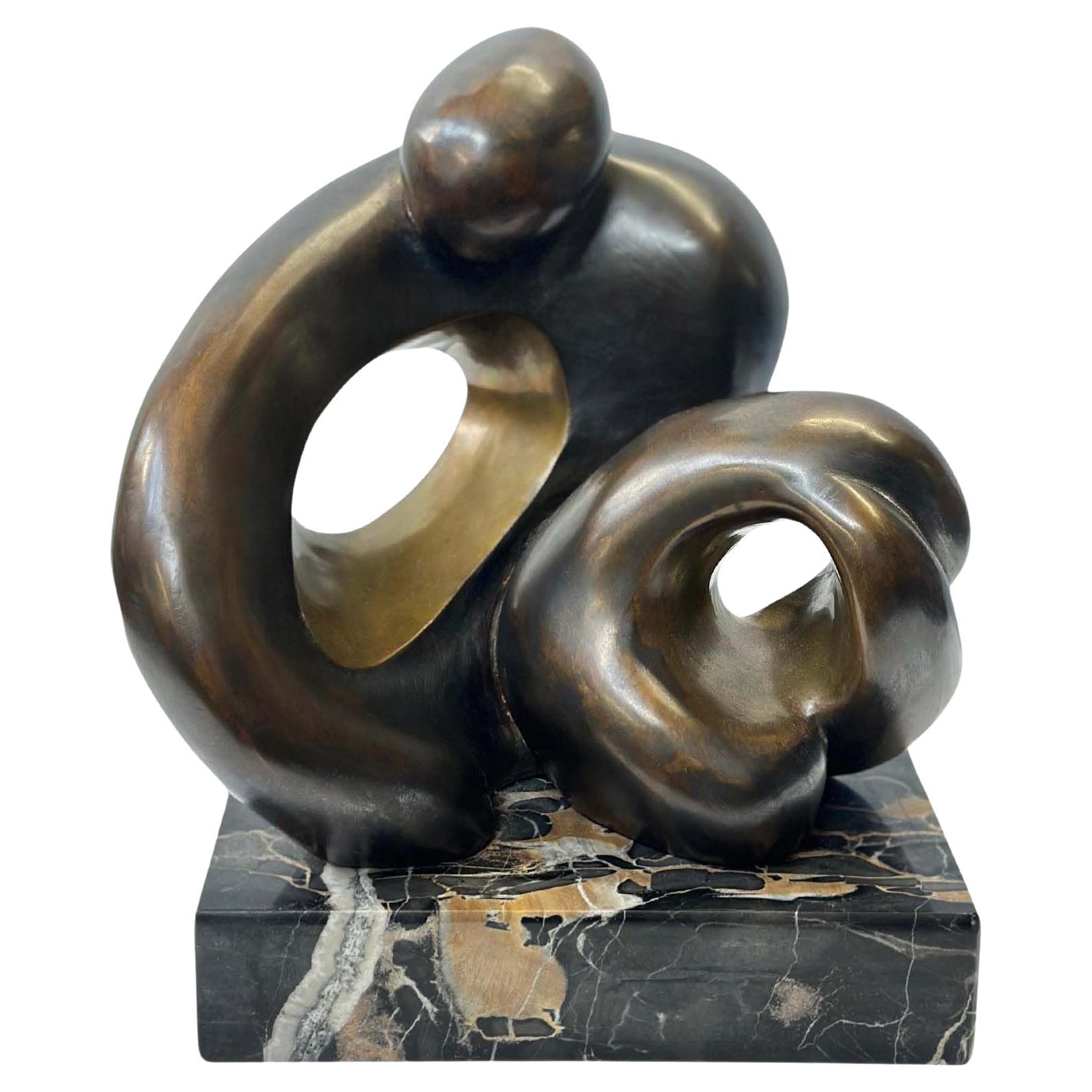 Abstract Bronze Sculpture on Marble Base by Jean Jacques Porret, 1985 For Sale