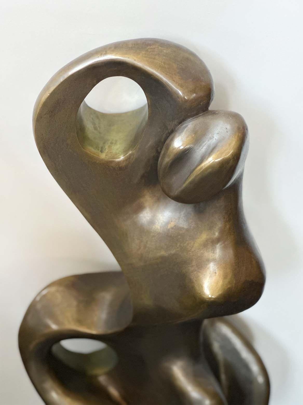 Swiss Abstract Bronze Sculpture on Marble Base by Jean-Jacques Porret, 1986 For Sale