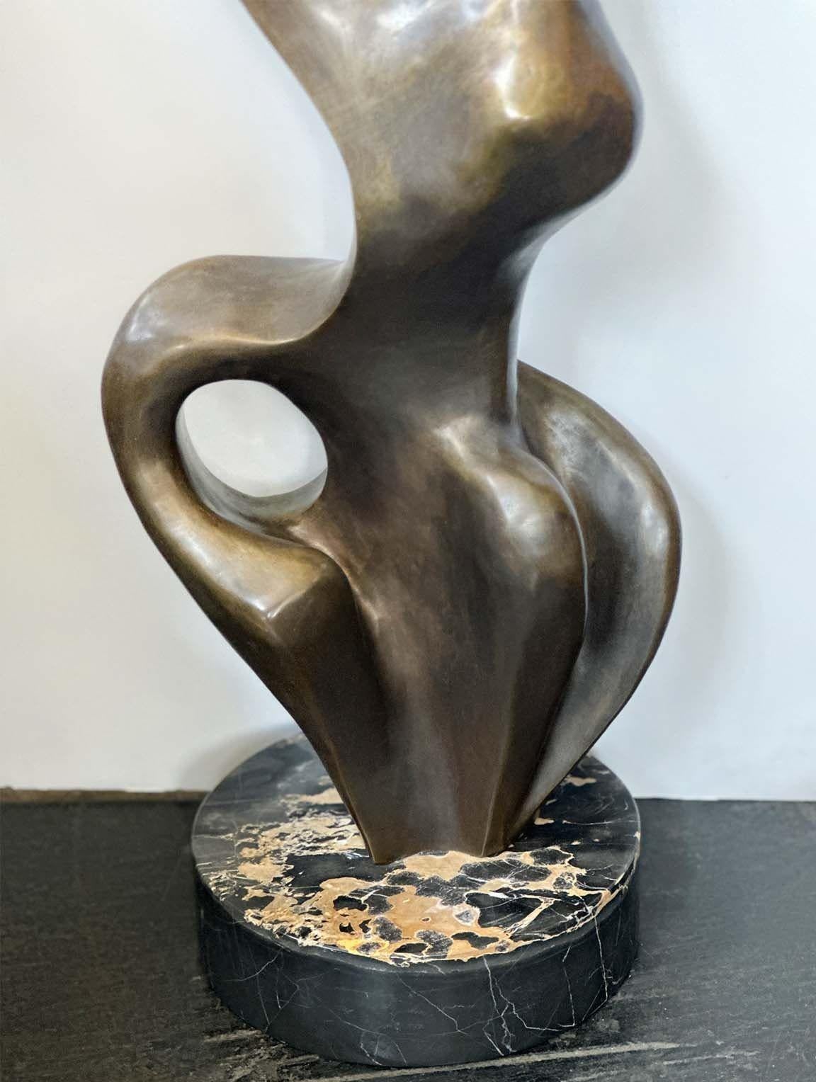 Abstract Bronze Sculpture on Marble Base by Jean-Jacques Porret, 1986 In Good Condition For Sale In Los Angeles, CA