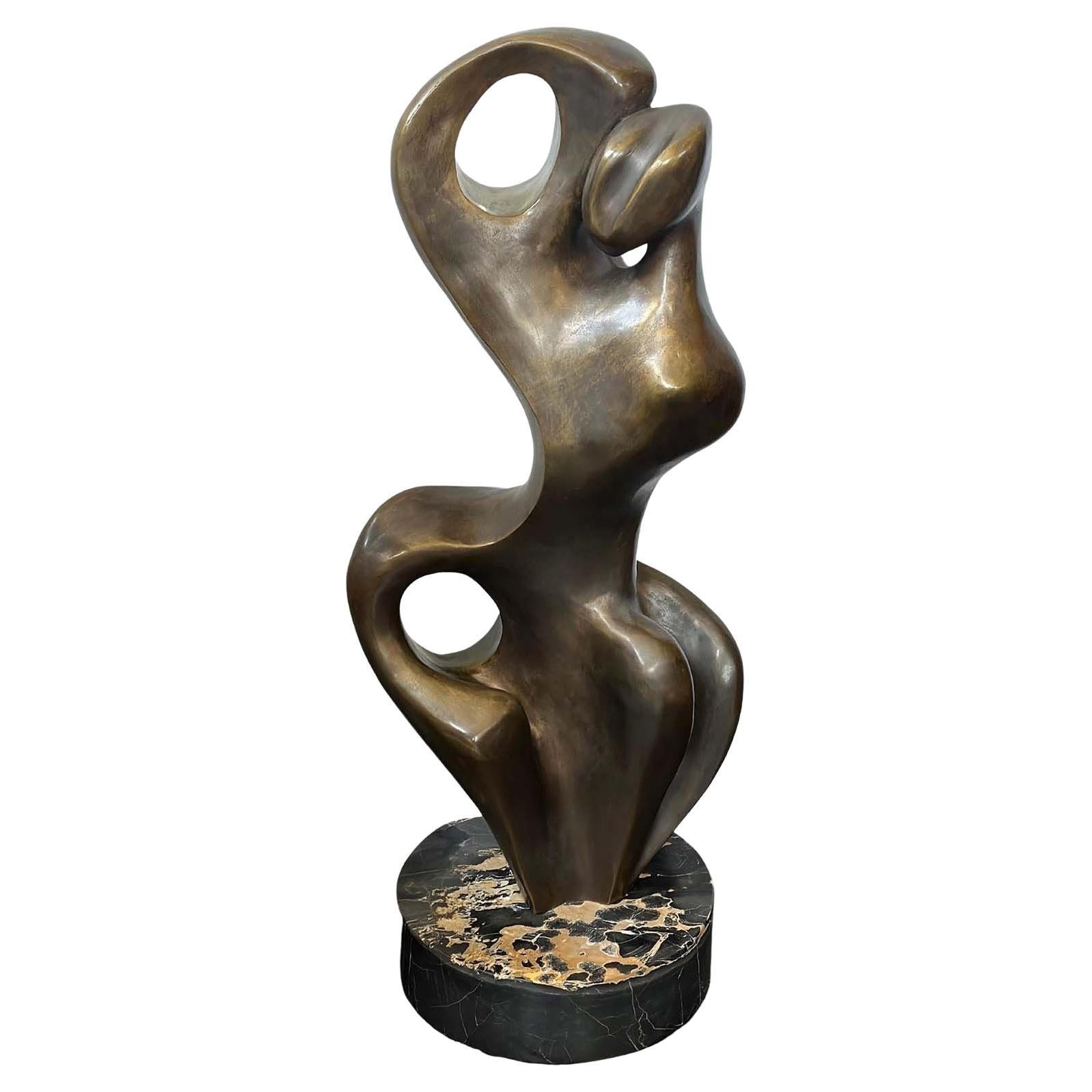 Abstract Bronze Sculpture on Marble Base by Jean-Jacques Porret, 1986 For Sale