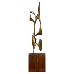Abstract Bronze Sculpture on Walnut Base by Bolte