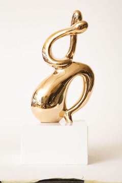 Escultura figurativa abstracta vintage de bronce entrelazado sobre base de mármol blanco