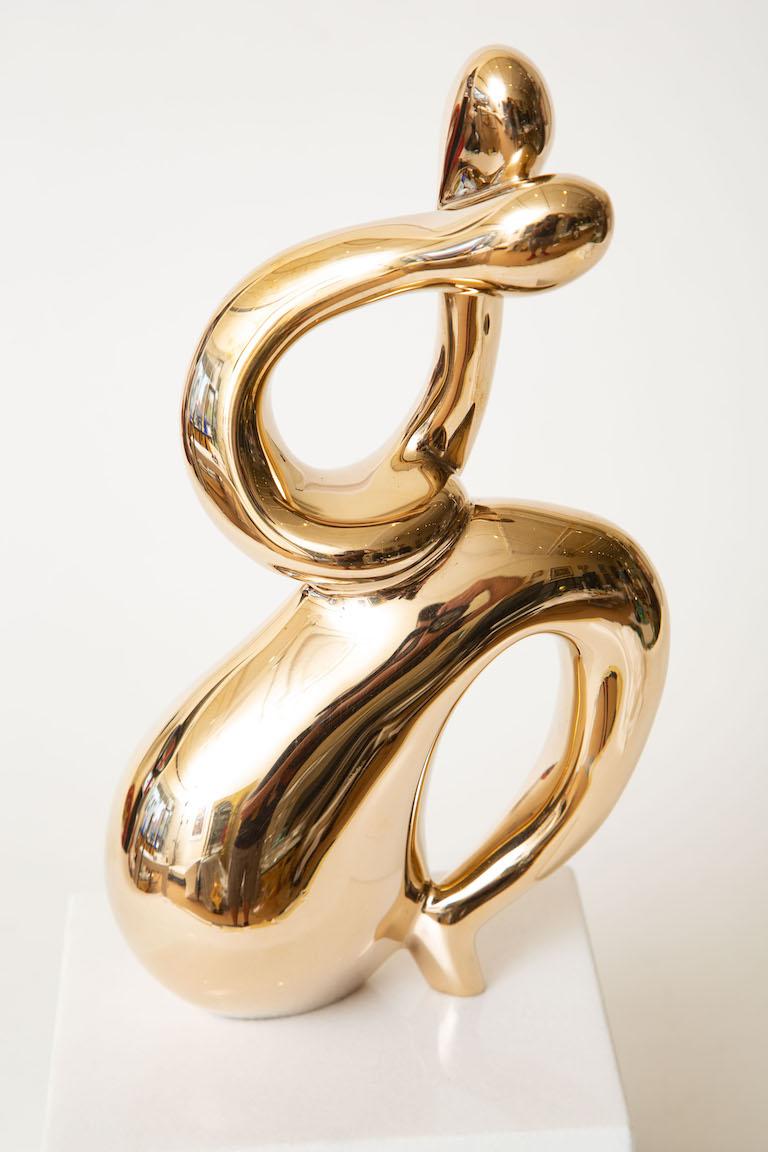 American Vintage Abstract Bronze Intertwined Figurative Sculpture on White Marble Base For Sale
