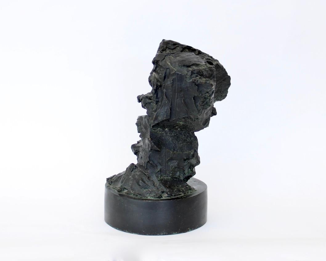 This bronze very dark patinated bronze sculpture by a talented unknown artist reminiscent of remerging natural rock formations. The relation to the natural world is evident. Perhaps this artist was influenced by Tony Cragg.
Sourced in Chicago from
