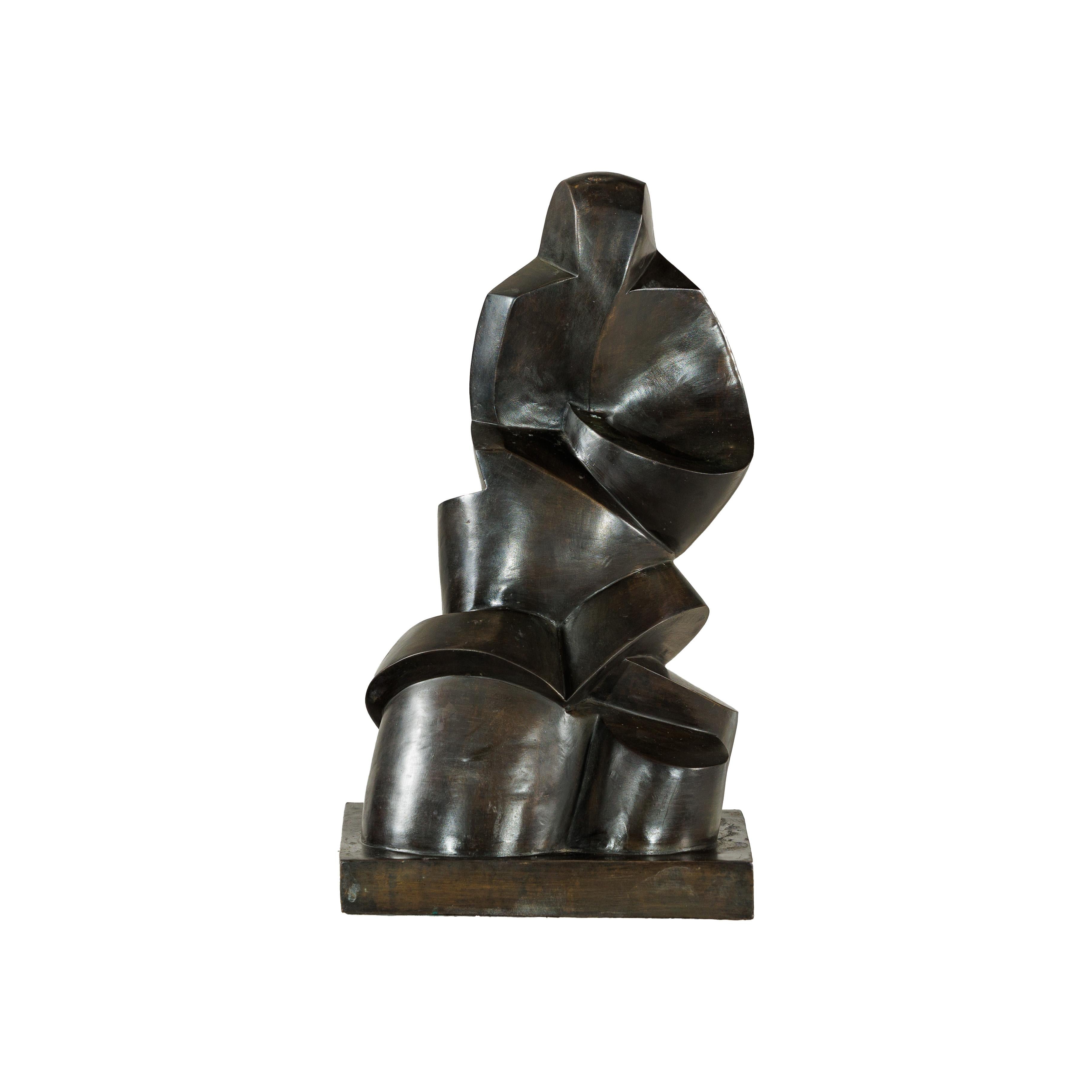 Scultura astratta in bronzo con forme geometriche e curve su base a plinto in vendita 12