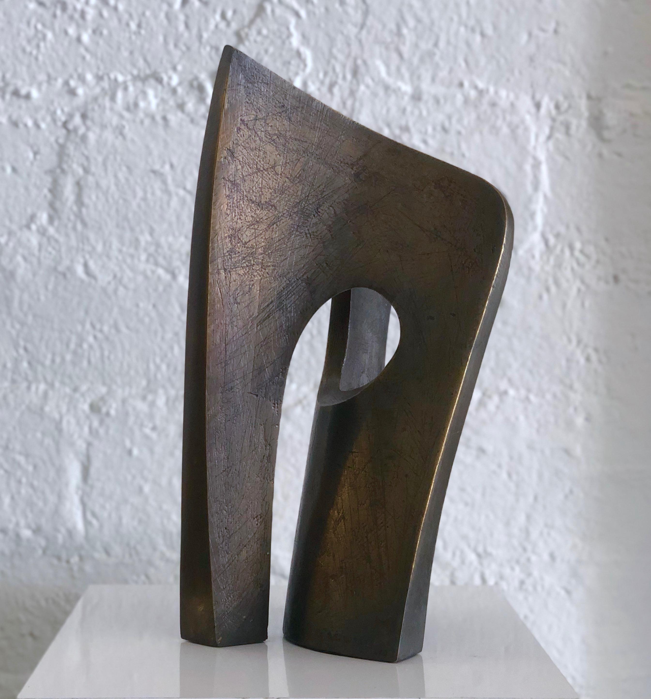 This solid bronze abstract sculpture is signed M.E. Lorenz and dated 1976 and is 1/5.
The bronze has a textured finish and is attractive from all angles.