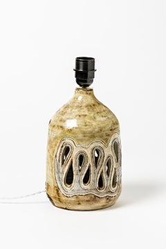 Abstract Brown and Blue Ceramic Table Lamp circa 1960 Perrot Vallauris