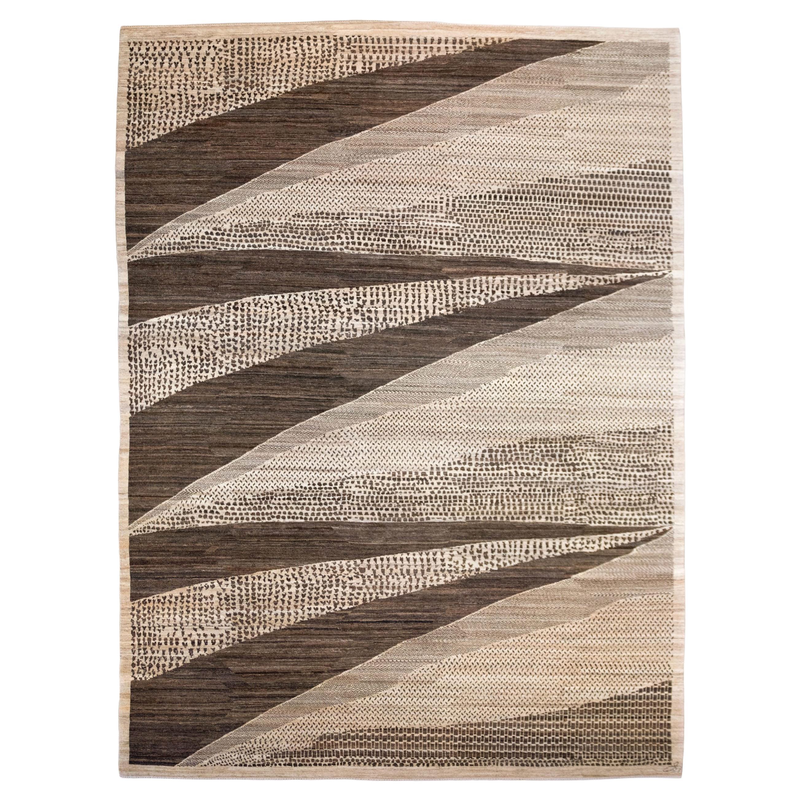 Tapis persan abstrait en laine Brown et Cream, Orley Shabahang, 9' x 12'