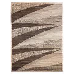 Abstract Brown and Cream Wool Persian Carpet, Orley Shabahang, 9' x 12'