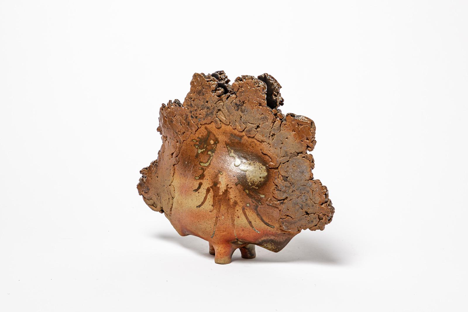 Mid-Century Modern Vase abstrait en céramique de grès brun par Francois Marechal 1988 La Brown  en vente