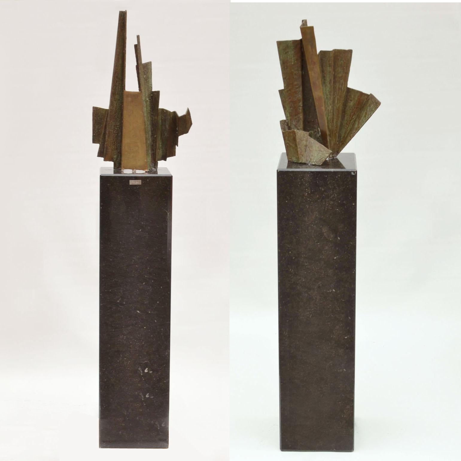 Brutalist  Abstract Bronze Sculpture on Tall Black Marble Plinth Dutch 1980's  For Sale 10