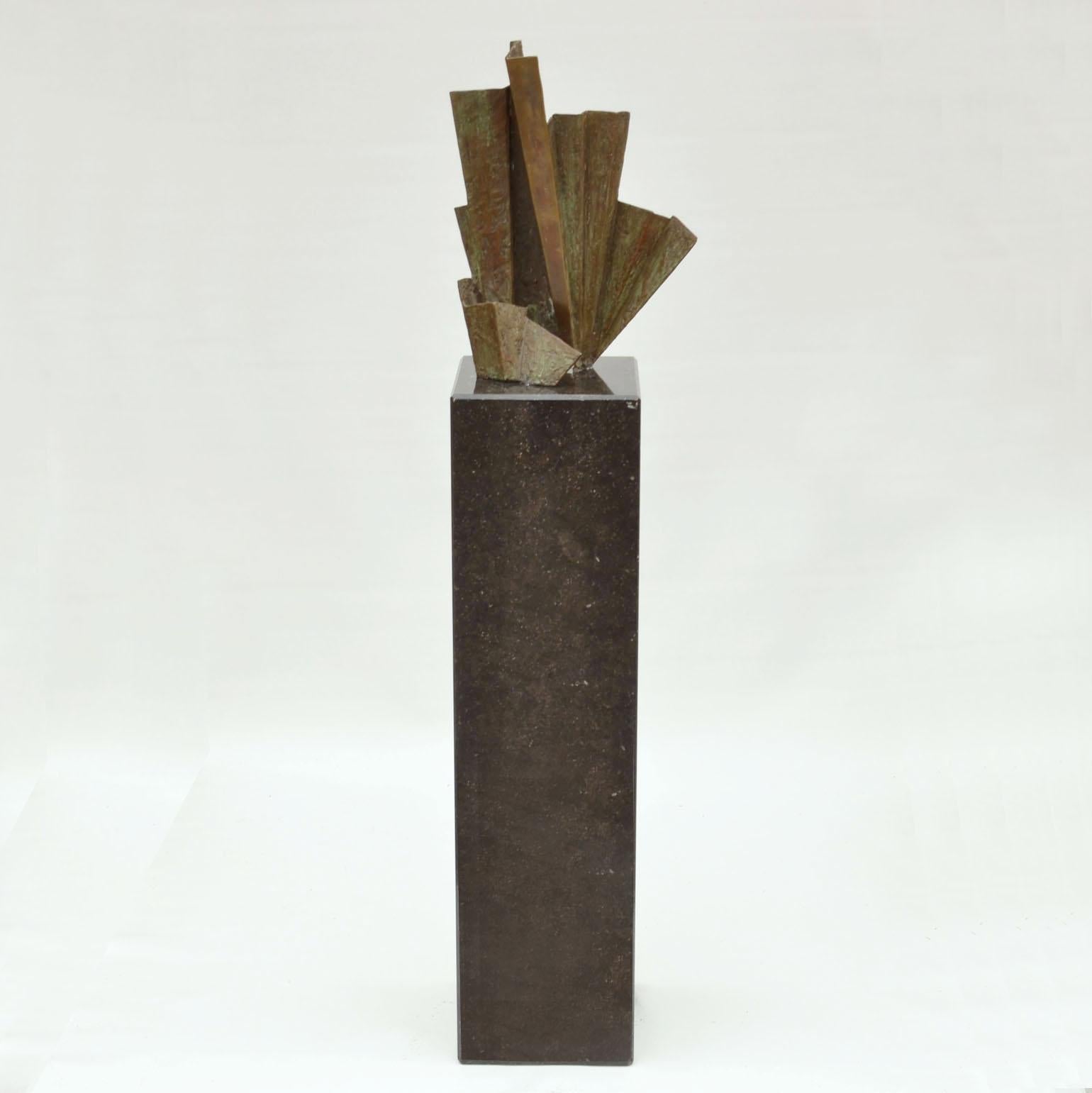 Brutalist  Abstract Bronze Sculpture on Tall Black Marble Plinth Dutch 1980's  For Sale 11