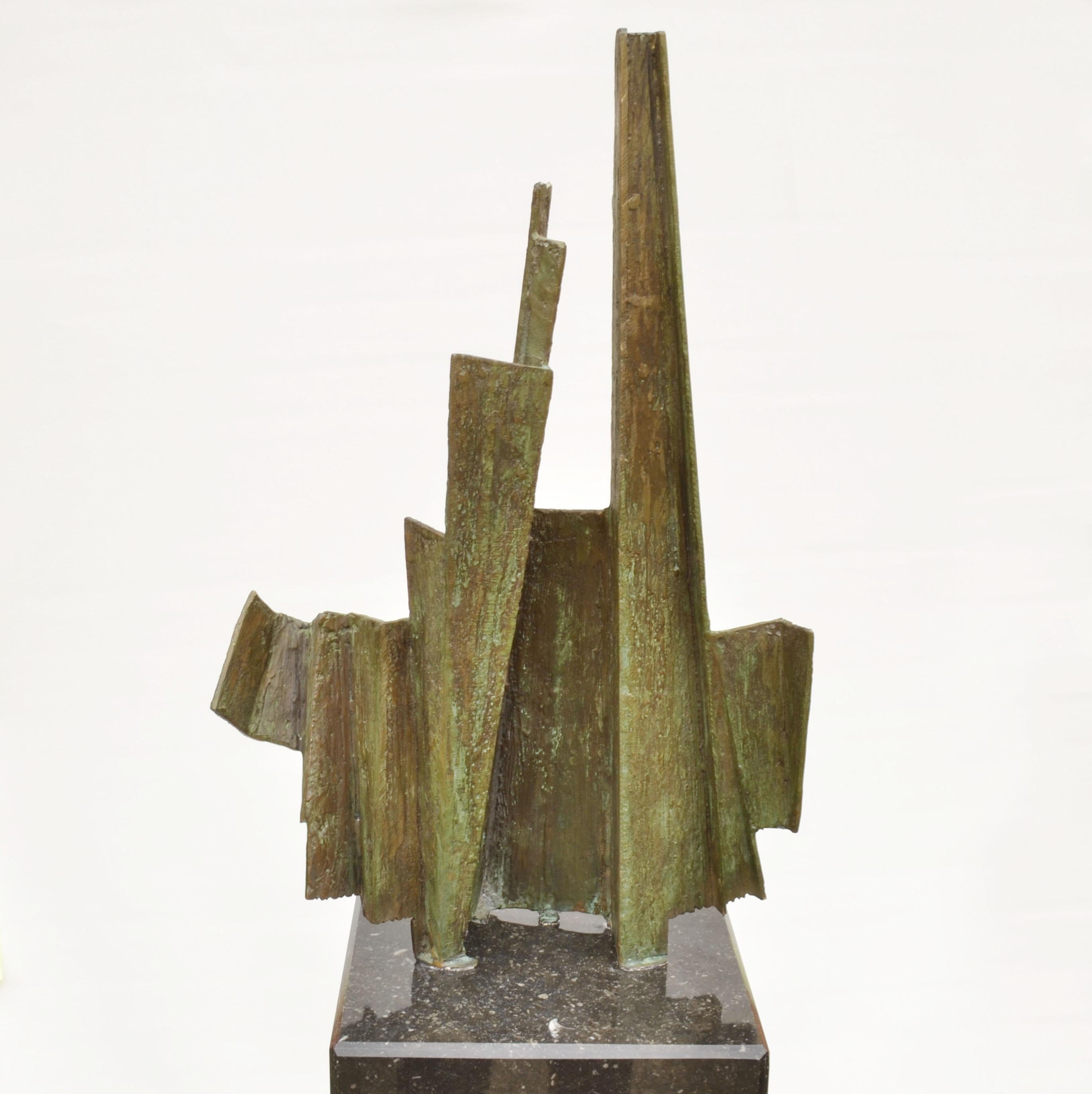 Brutalist  Abstract Bronze Sculpture on Tall Black Marble Plinth Dutch 1980's  In Excellent Condition For Sale In London, GB