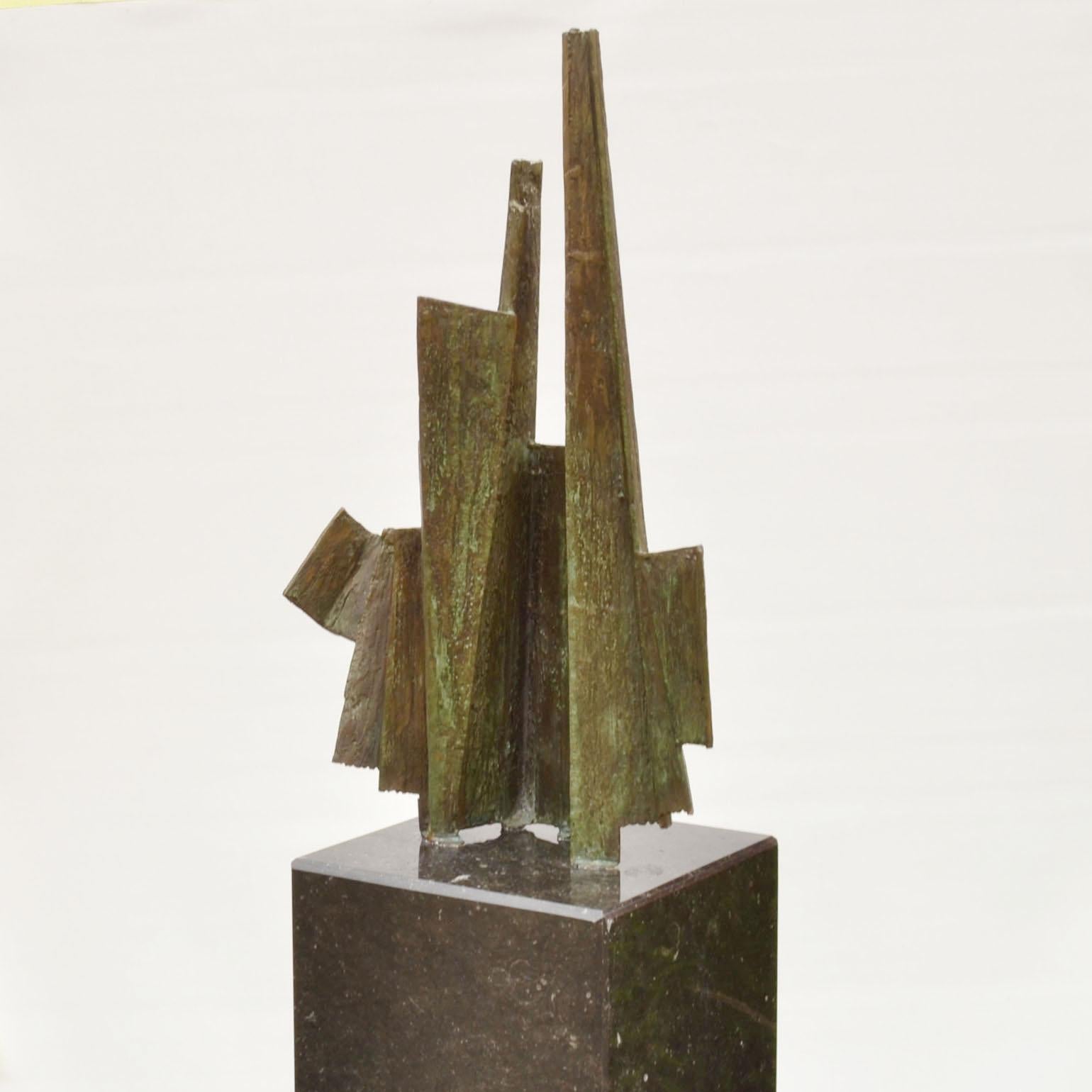 Brutalist  Abstract Bronze Sculpture on Tall Black Marble Plinth Dutch 1980's  For Sale 2