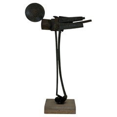 Abstract Brutalist Bird Sculpture, Welded Bronze on Concrete Base, C 1960s-70s