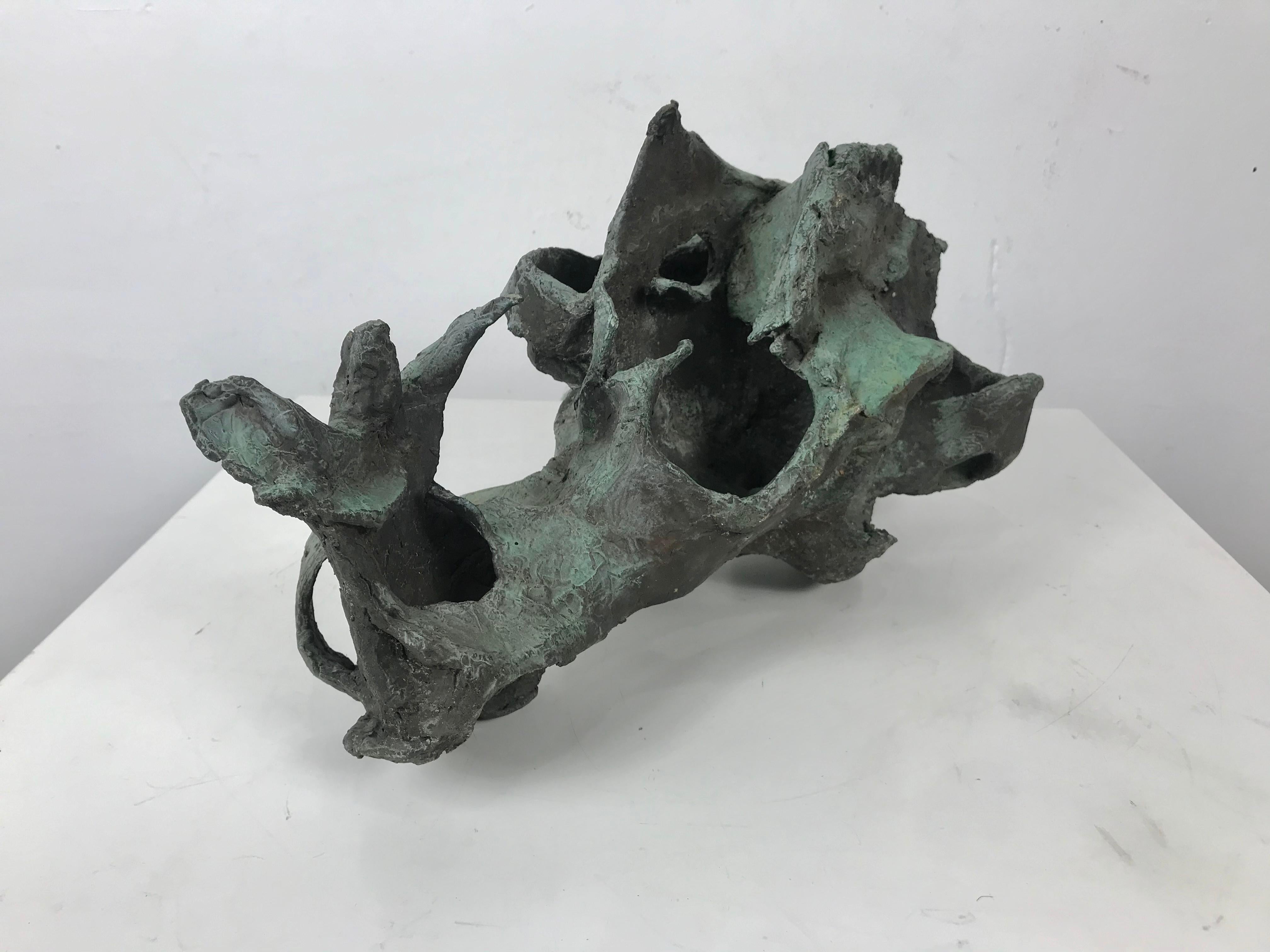 Abstract Brutalist bronze sculpture, circa 1960s. Amazing heavy patina, signed but unfortunately illegible signature.
